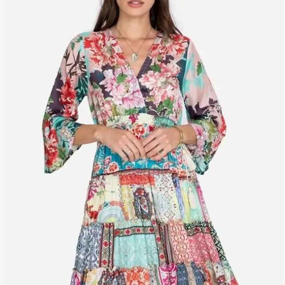 NWT Johnny Was Gigi Silk Tiered Dress Patchwork Floral Size XL - Picture 5 of 5